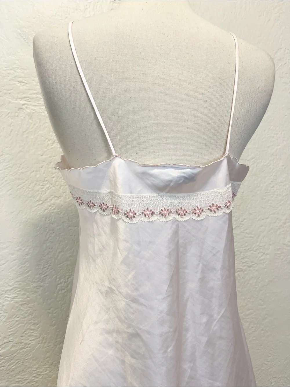 Vintage Slip Dress Nightgown Pink Satin Lace Coquette Fairy Small S - Picture 8 of 12